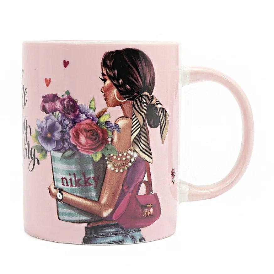 NIKKY CERAMIC MUG WITH BUNNY KEYCHAIN FLOWER DAY