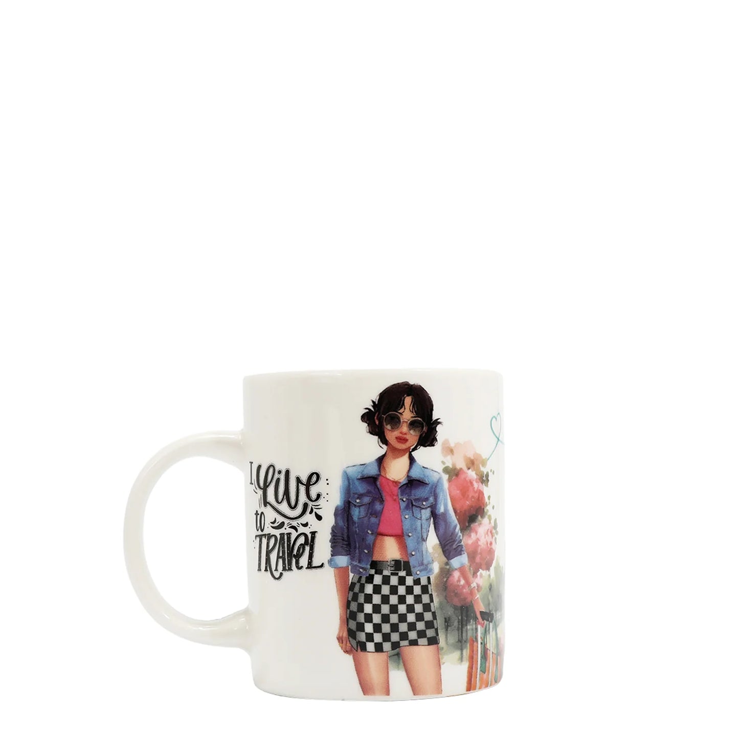 NIKKY CERAMIC MUG WITH BUNNY KEYCHAIN I LIVE TO TRAVEL
