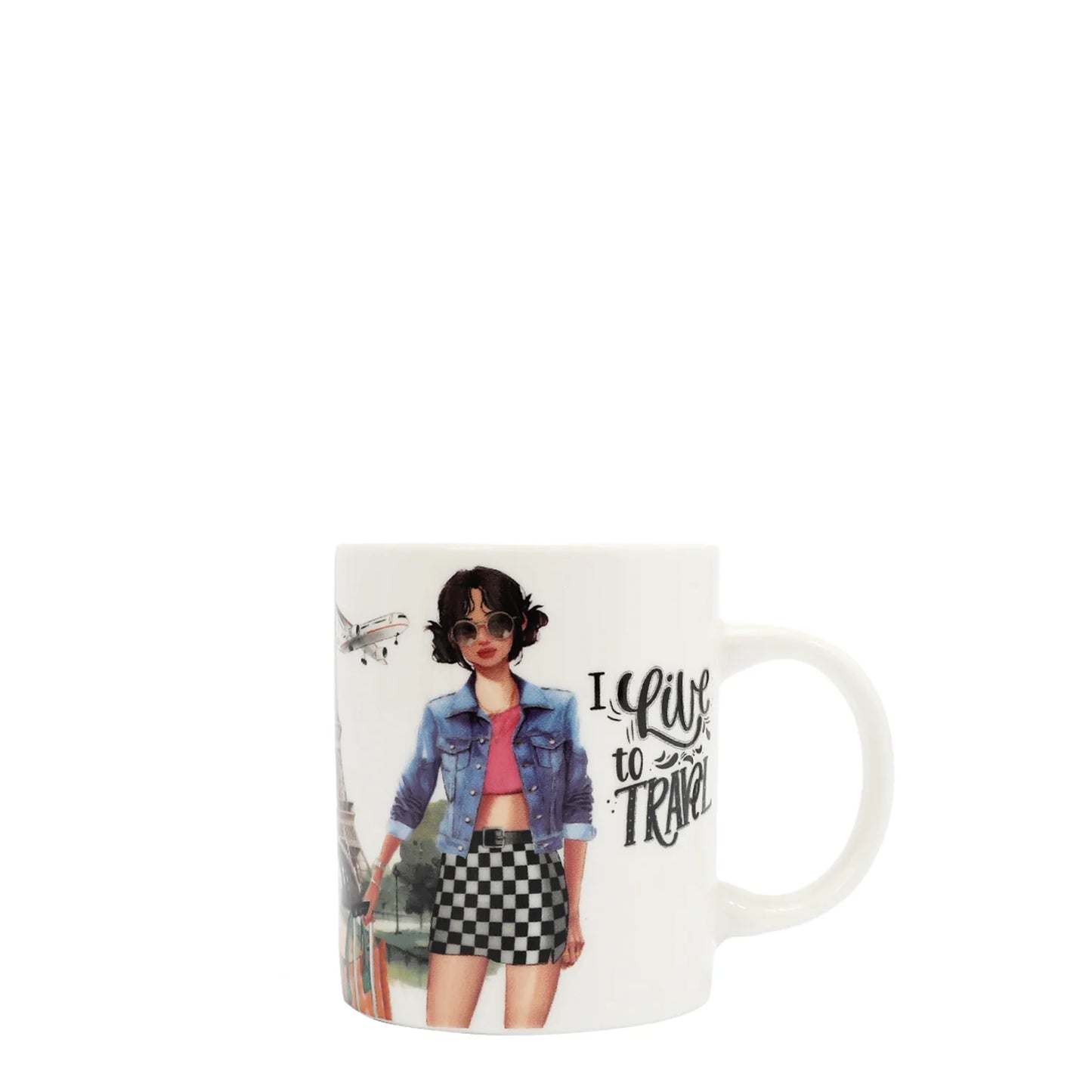 NIKKY CERAMIC MUG WITH BUNNY KEYCHAIN I LIVE TO TRAVEL