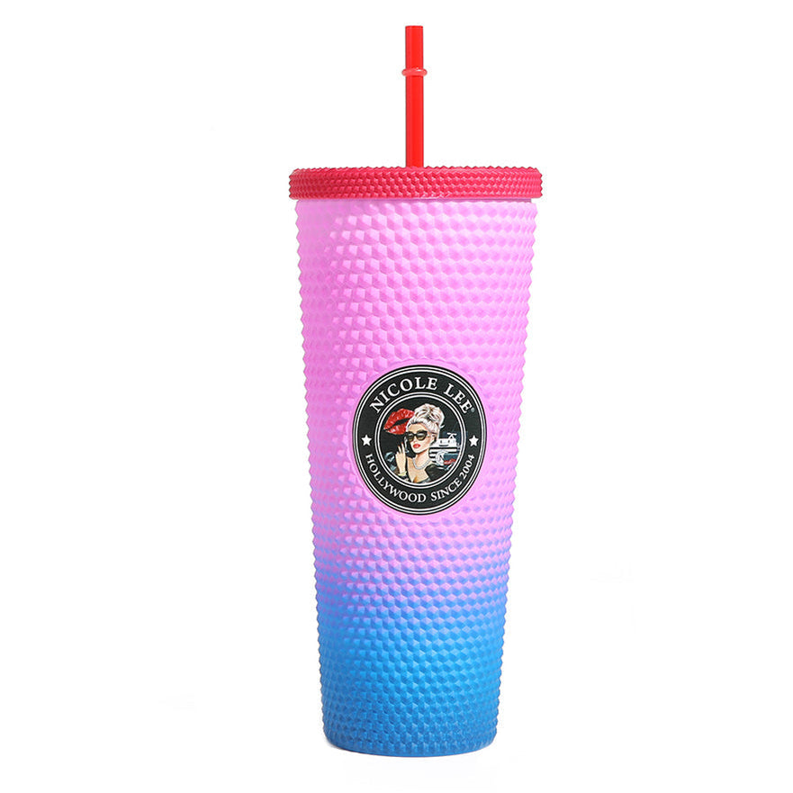 24 OZ STUDDED TUMBLER WITH STRAW LADY IN BLACK