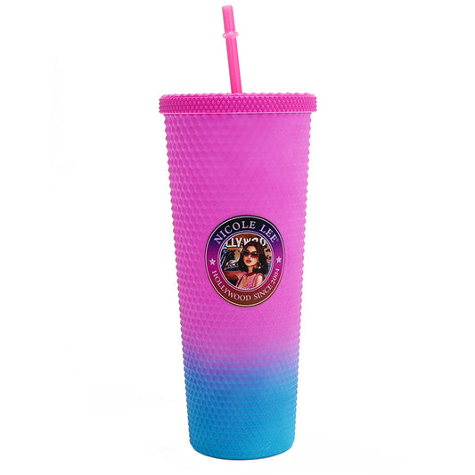 24 OZ STUDDED TUMBLER WITH STRAW HOLLYWOOD DRIVE