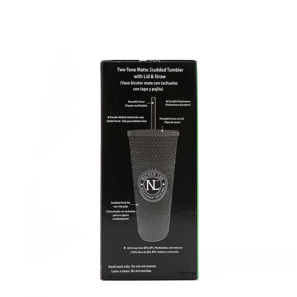 24 OZ STUDDED TUMBLER WITH STRAW LADY IN BLACK
