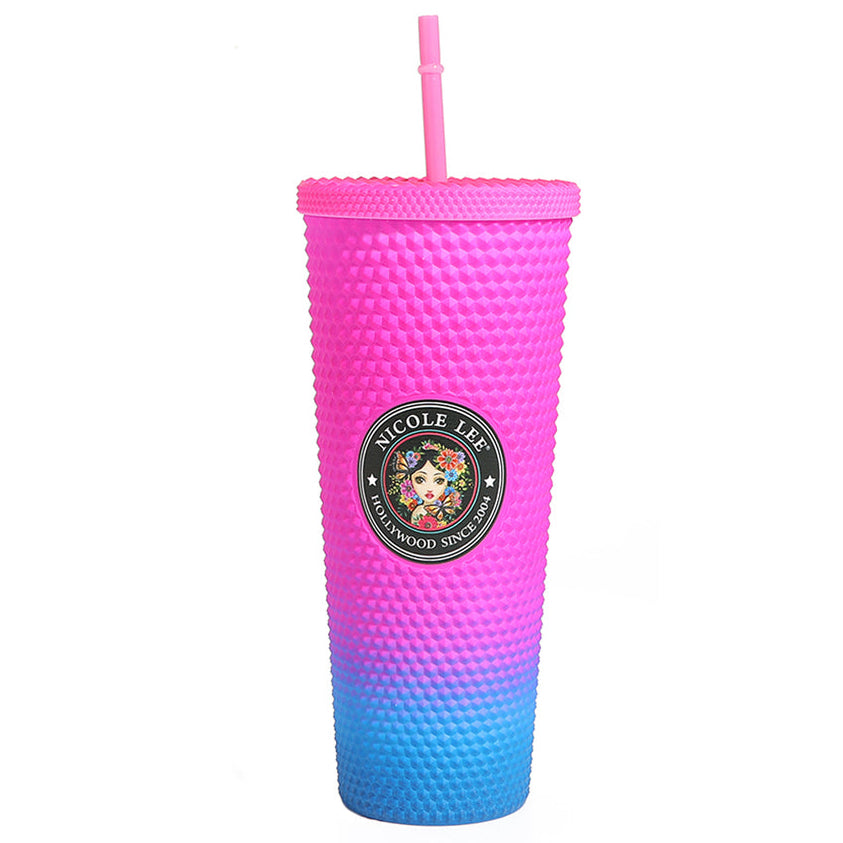 24 OZ STUDDED TUMBLER WITH STRAW  ALMA DE COLORES